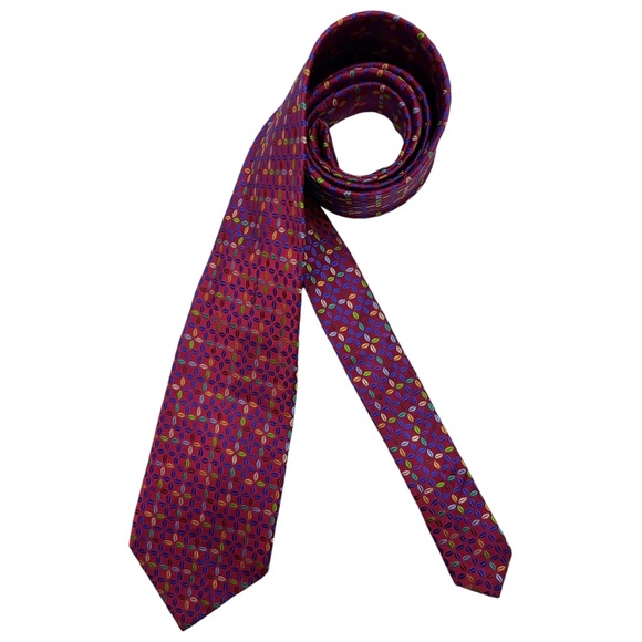 PAUL FREDERICK Red Geometric Silk DESIGNER Tie - Picture 1 of 4